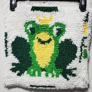 Vintage Latch Hook Frog Prince Art Handmade Toad Yarn Fairy Tale Kids Room Decor